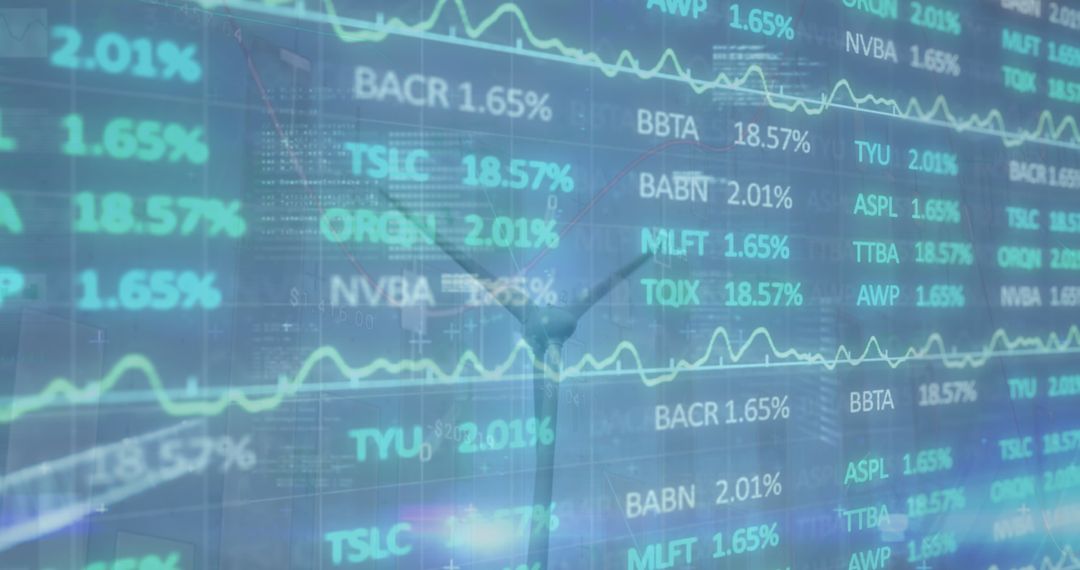 Digital Stock Market Data Overlaid with Wind Turbine
