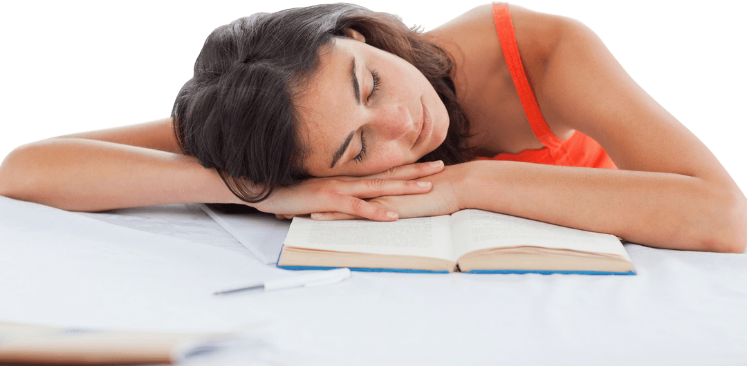 Transparent Background: Tired Student Sleeping on Books