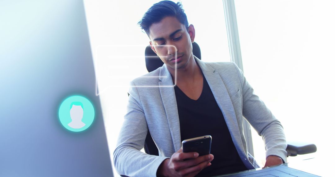 Businessman Engaging with Digital Communication Interface
