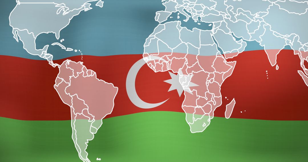 Global Map Overlay on Waving Azerbaijan Flag