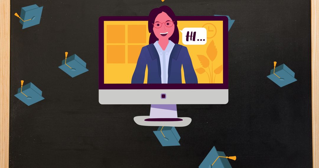 Digital Classroom With Virtual Teacher And Graduation Thema