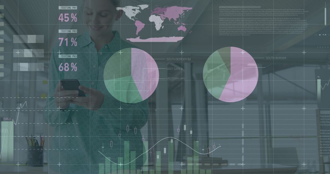 Businesswoman Analyzing Global Financial Data on Tablet