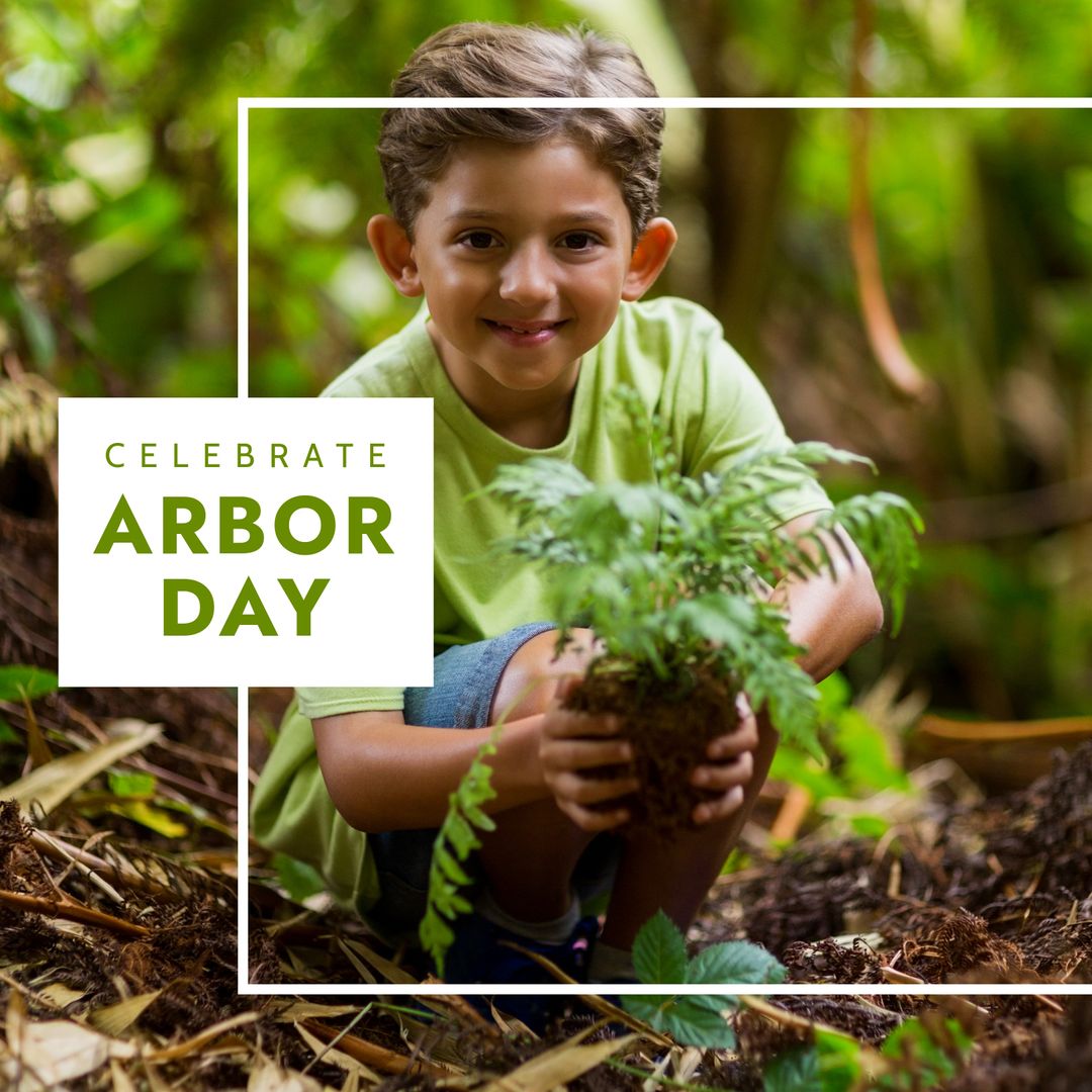 Caucasian Boy Holding Fern Seedling Celebrating Arbor Day - Download Free Stock Templates Pikwizard.com