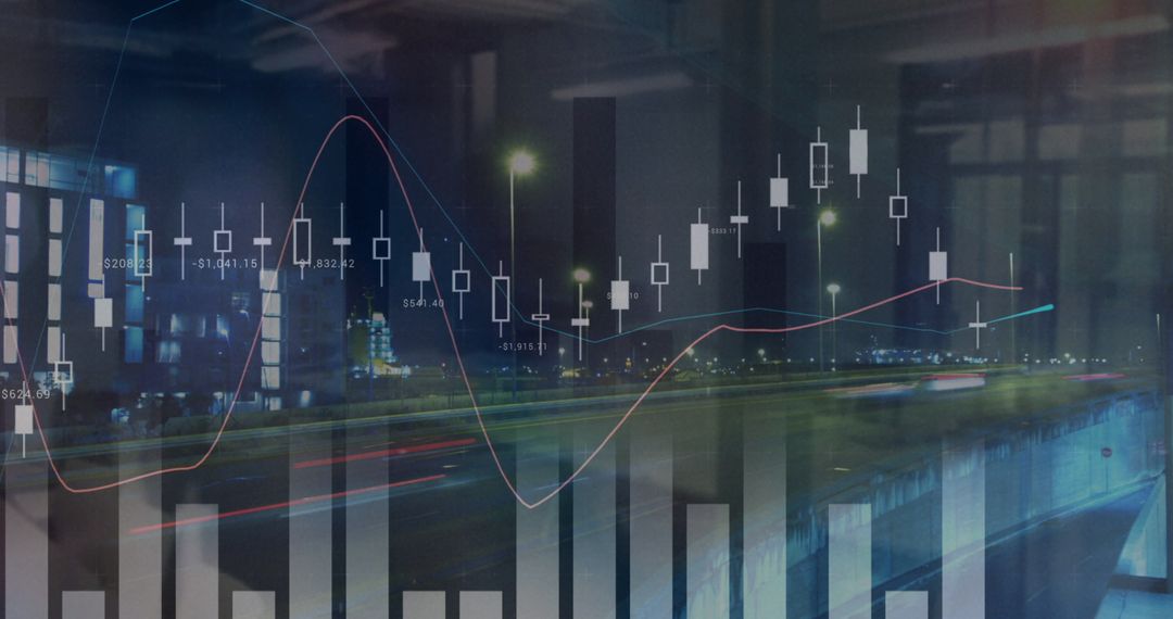 Digital Data Processing with Cityscape and Graphs Overlay