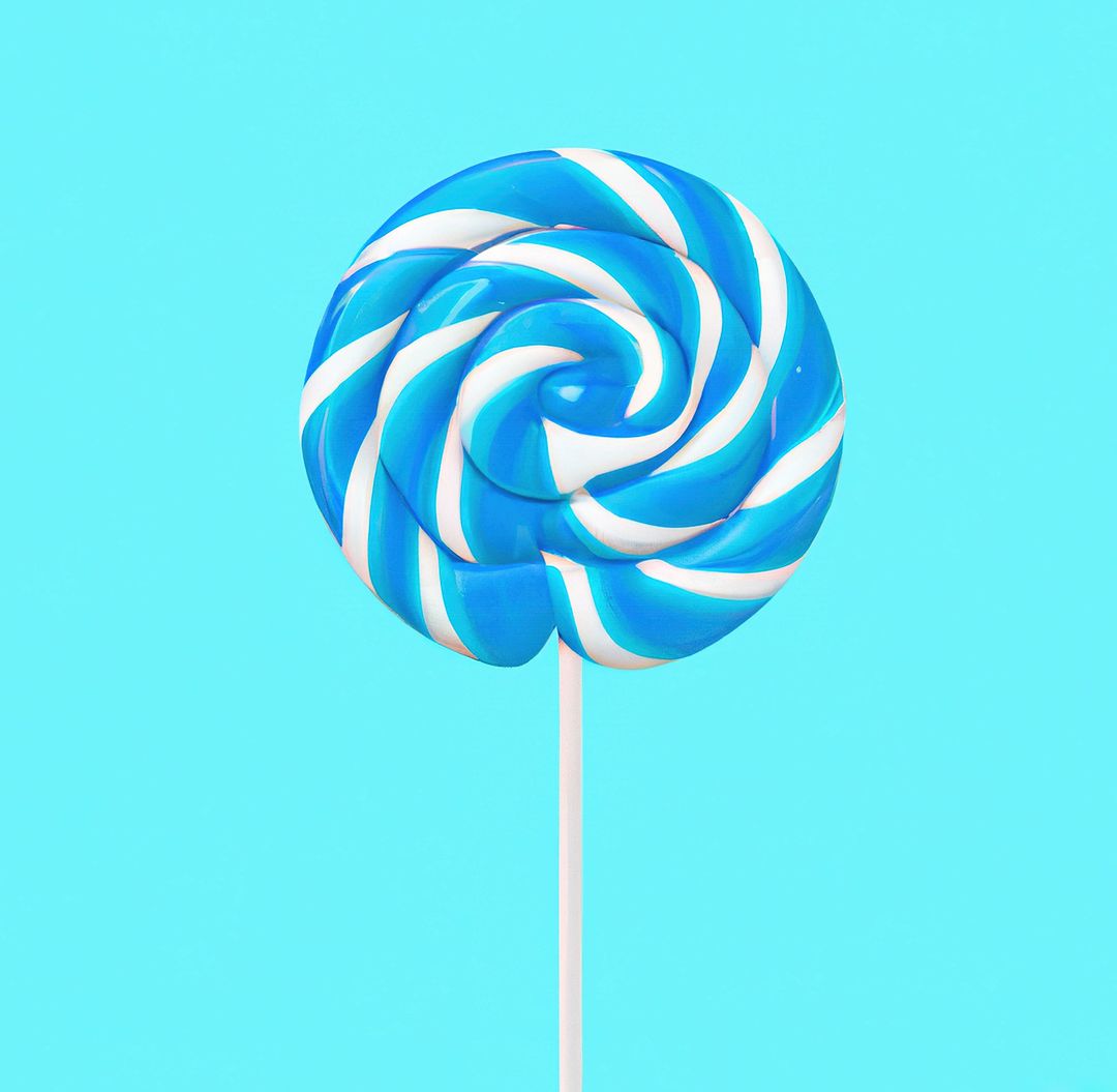 Close up of round blue and white lollipop on blue background - Free Images, Stock Photos and Pictures on Pikwizard.com