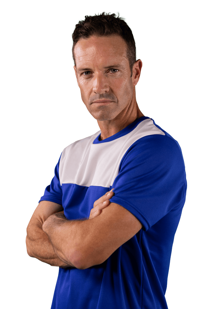 Caucasian Sportsman on Transparent Background Crossed Arms