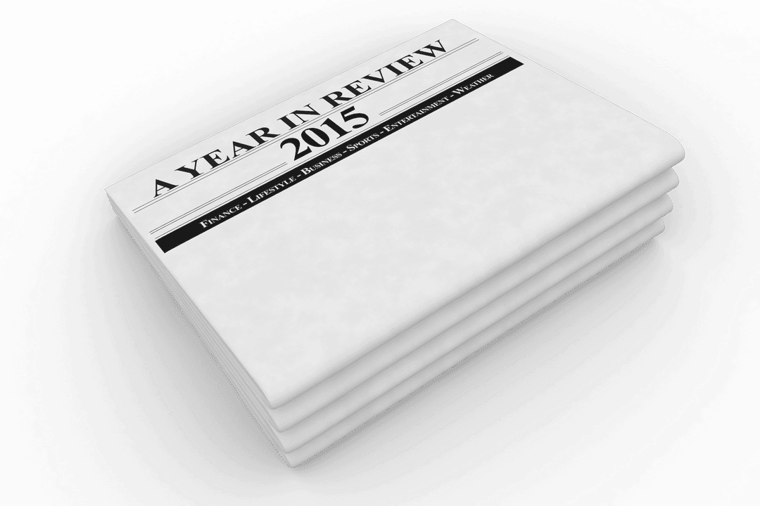 2015 Year in Review Digital Newspaper Stack on Transparent Background