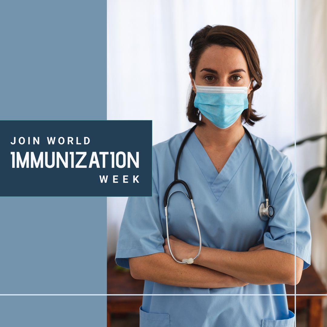 Healthcare Worker Promoting World Immunization Awareness Campaign