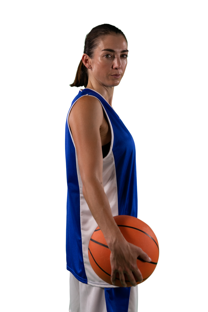 Determined Biracial Woman Basketball Player Holding Ball on Transparent Background - Download Free Stock Images Pikwizard.com