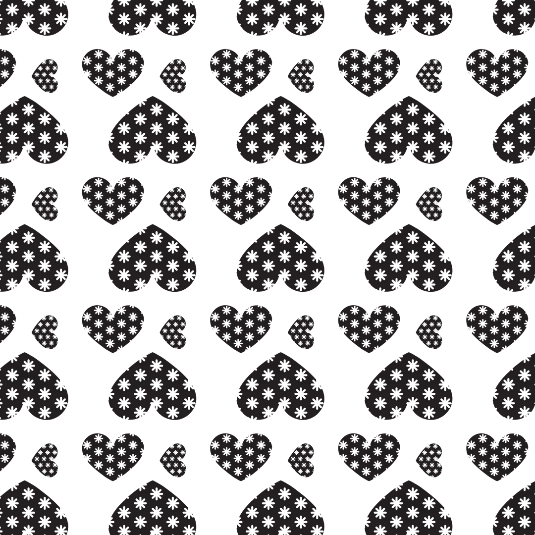 Seamless Black Heart Pattern on Transparent Background