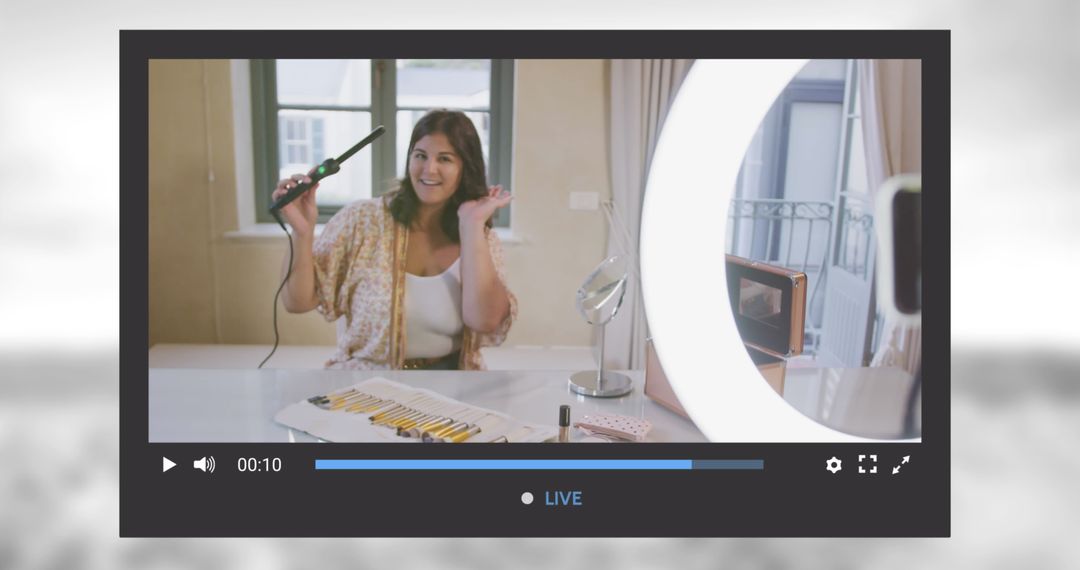 Influencer Hosting Live Beauty Tutorial in Home Studio