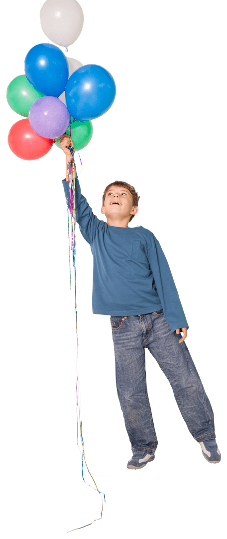 Joyful Boy Holding Colorful Balloons Transparent Background