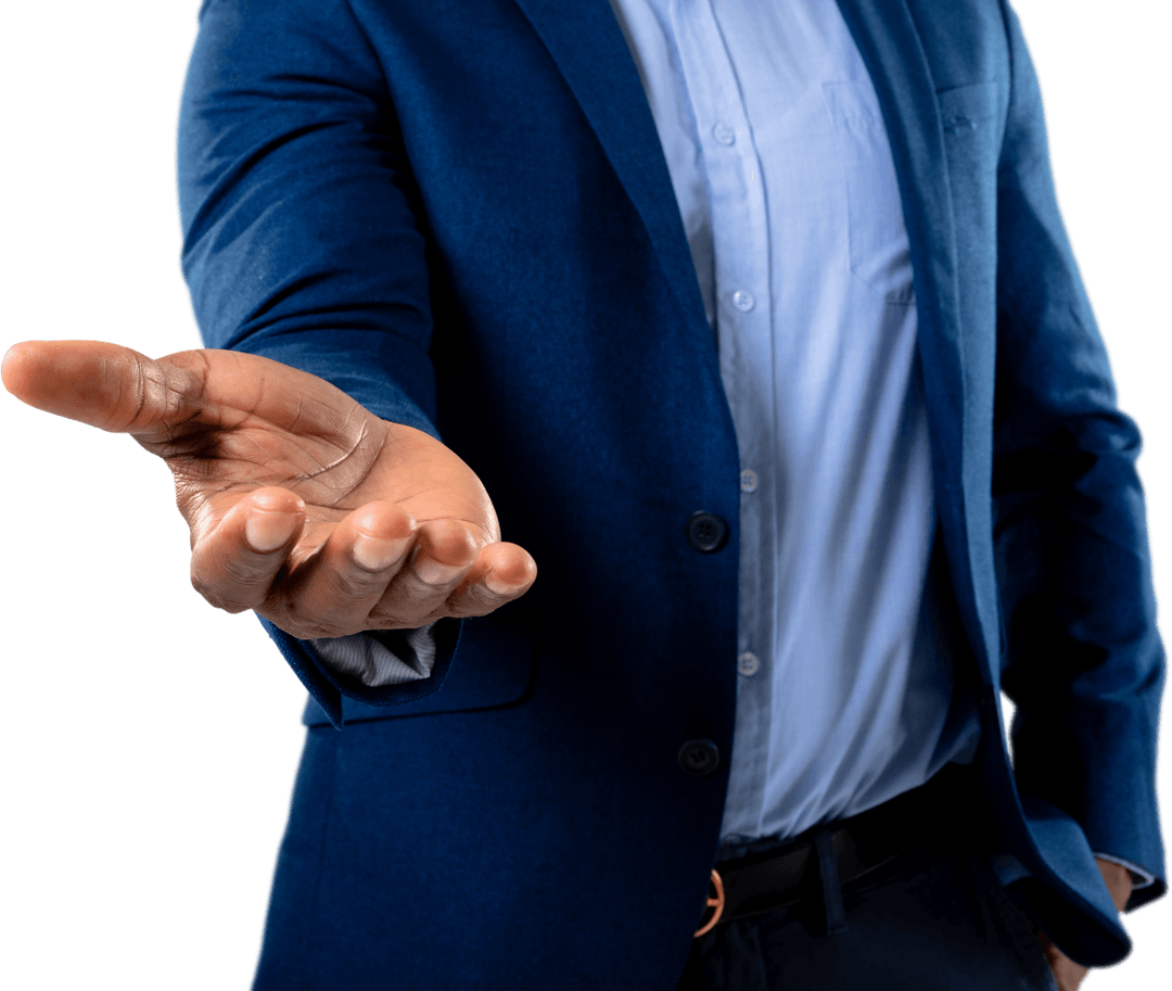 Businessman Extending Hand Forward on Transparent Background