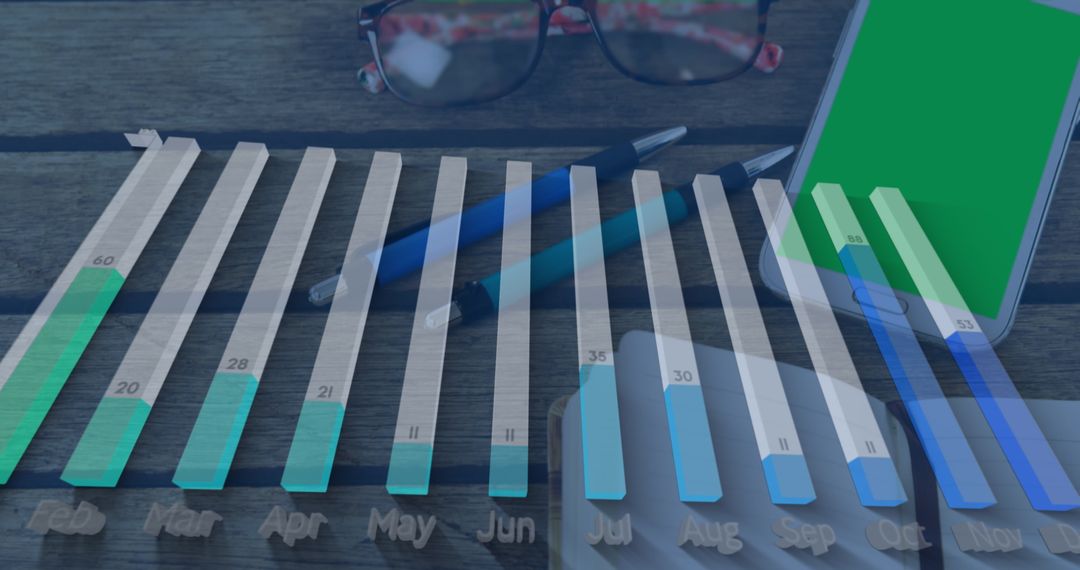 Modern Office Desk with Bar Graphs Overlay