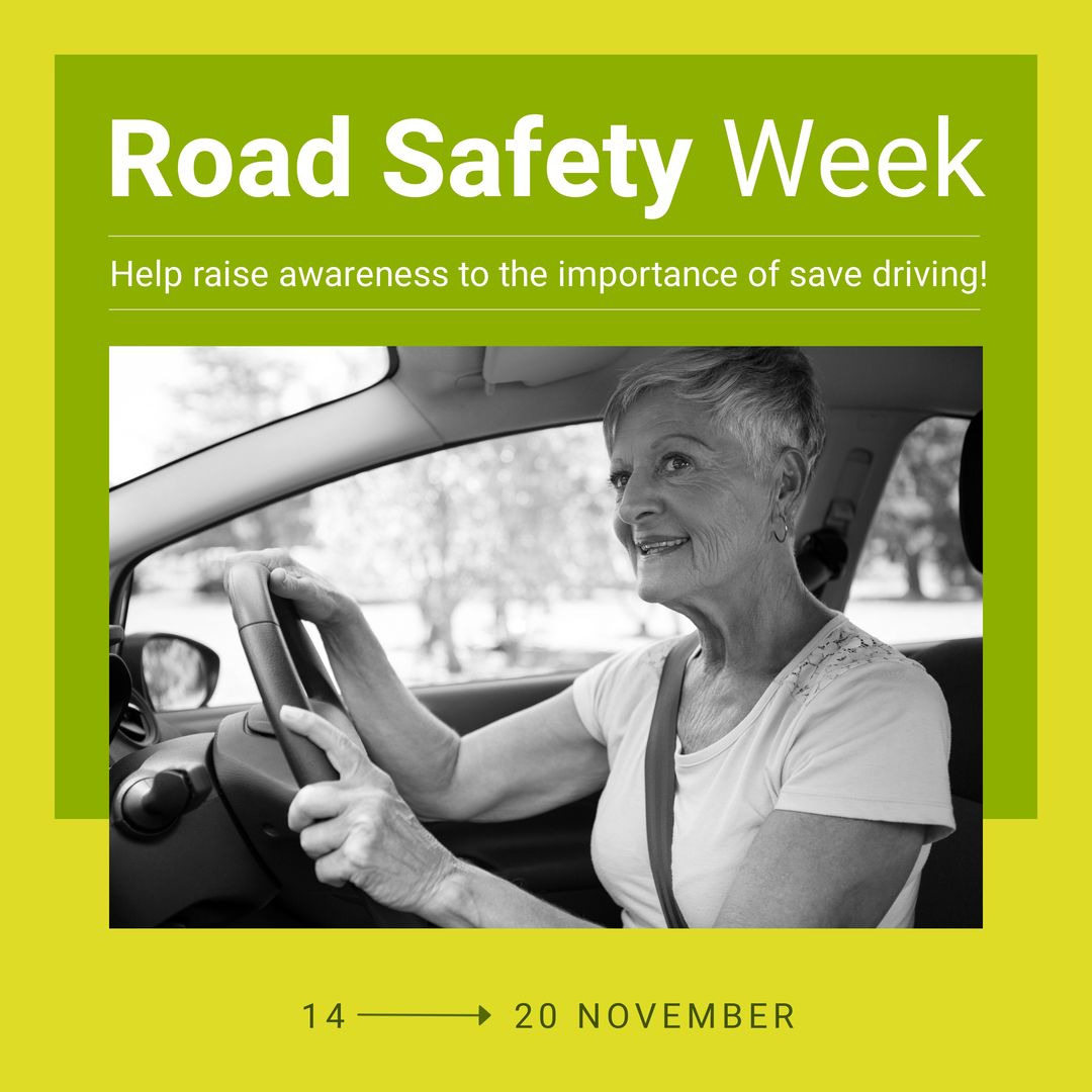 Elderly Woman Driving Safely Promoting Road Safety Week Awareness - Download Free Stock Templates Pikwizard.com