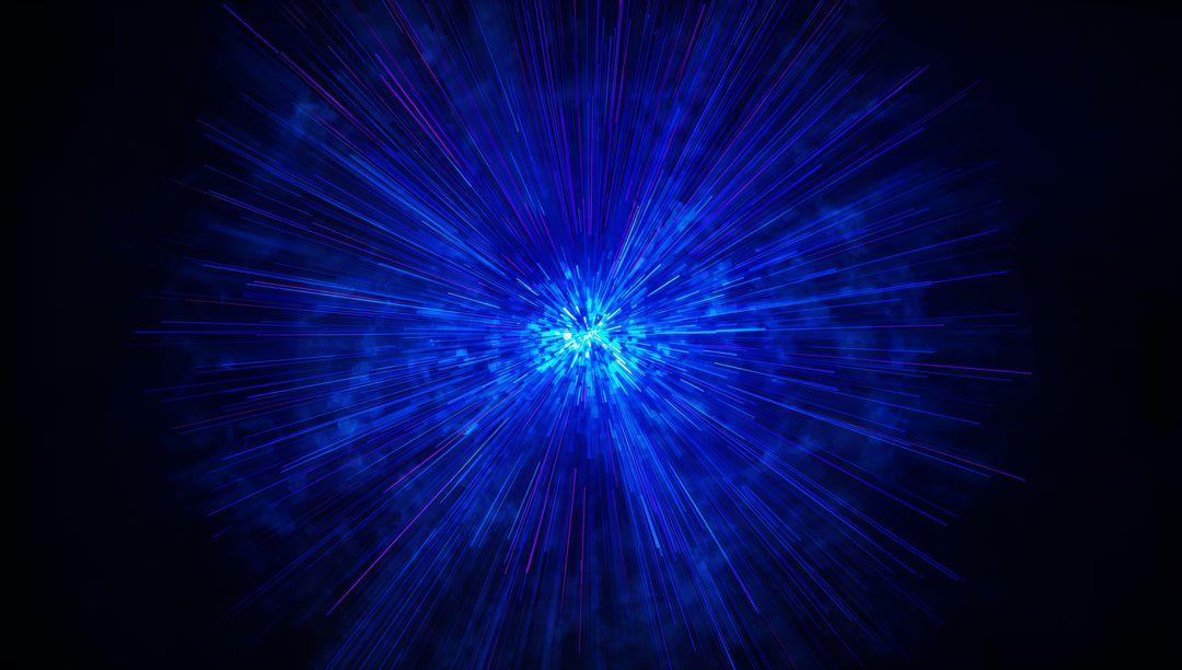 Radiating Neon Blue Energy Burst with Dynamic Light Rays