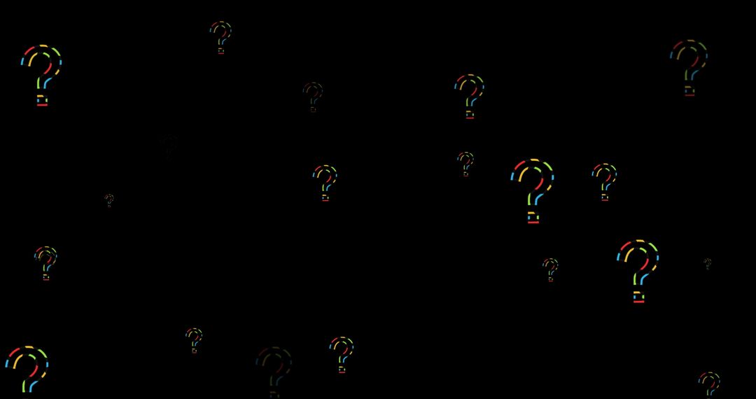 Multicolored Question Marks on Black Digital Background