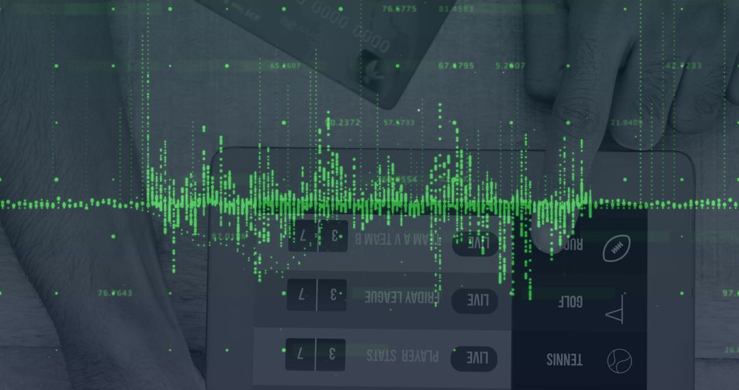 Financial Data Processing on Tablet with Green Digital Overlay
