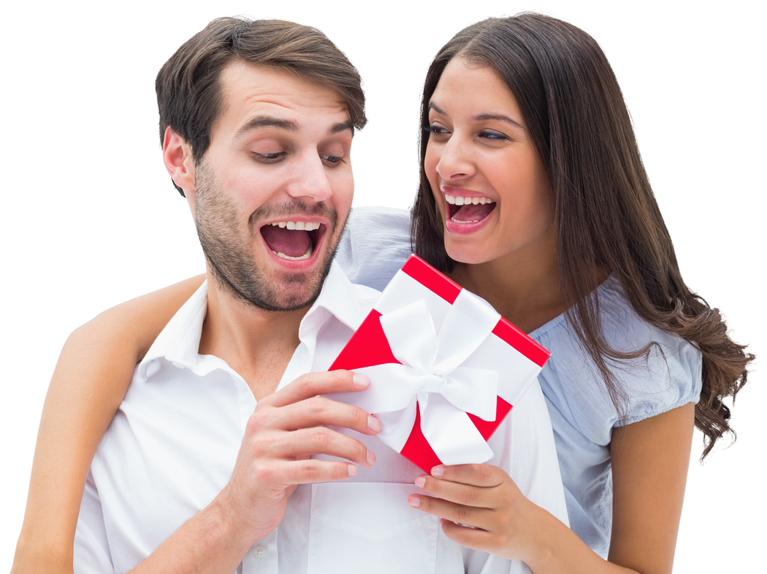 Diverse Couple Holding Gift Present on Transparent Background Celebrating Special Moment - Download Free Stock Images Pikwizard.com