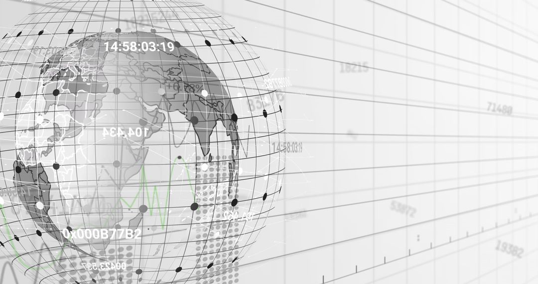 Digitized Globe Over Digital Grid Backdrop