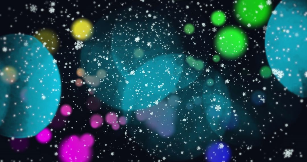 Vibrant Snowflakes Falling Over Multicolor Festival Lights