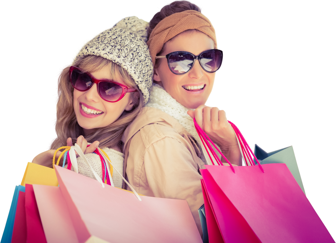 Stylish Women Holding Shopping Bags Smiling at Mall with Sunlight - Download Free Stock Images Pikwizard.com