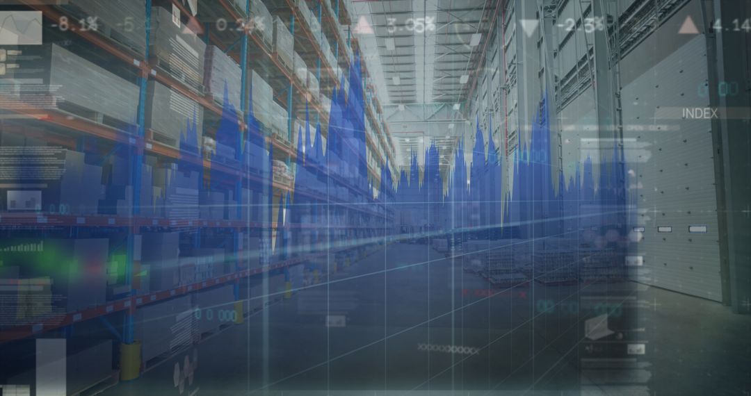 Digital Data Overlay on Modern Warehouse Interior