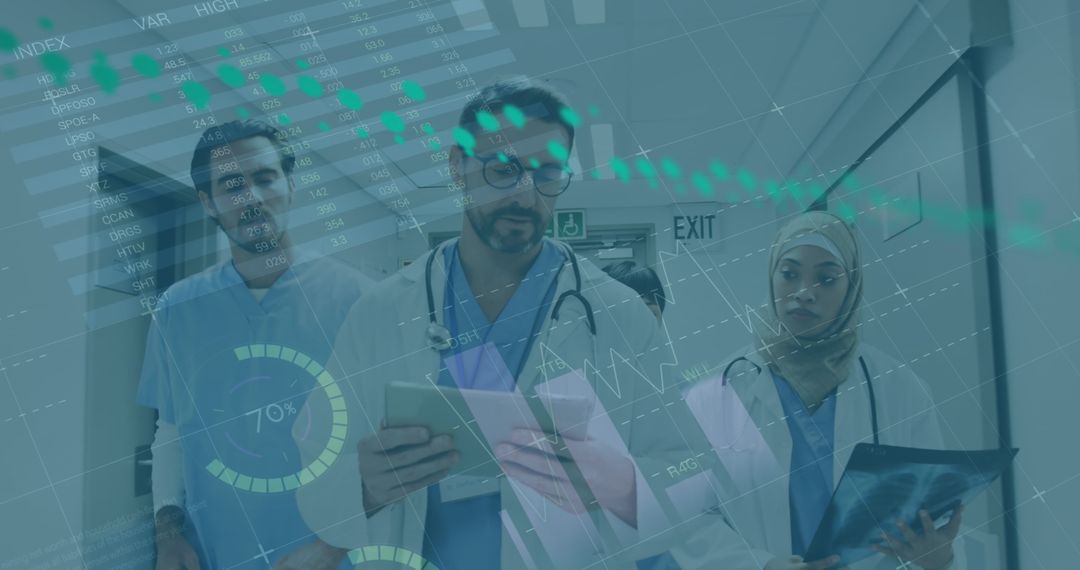 Medical Team Analyzing Interactive Digital Data in Hospital