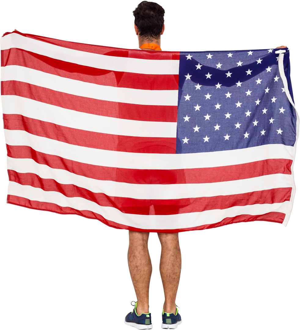 Athlete Celebrating with Transparent American Flag Draped on Back - Download Free Stock Images Pikwizard.com