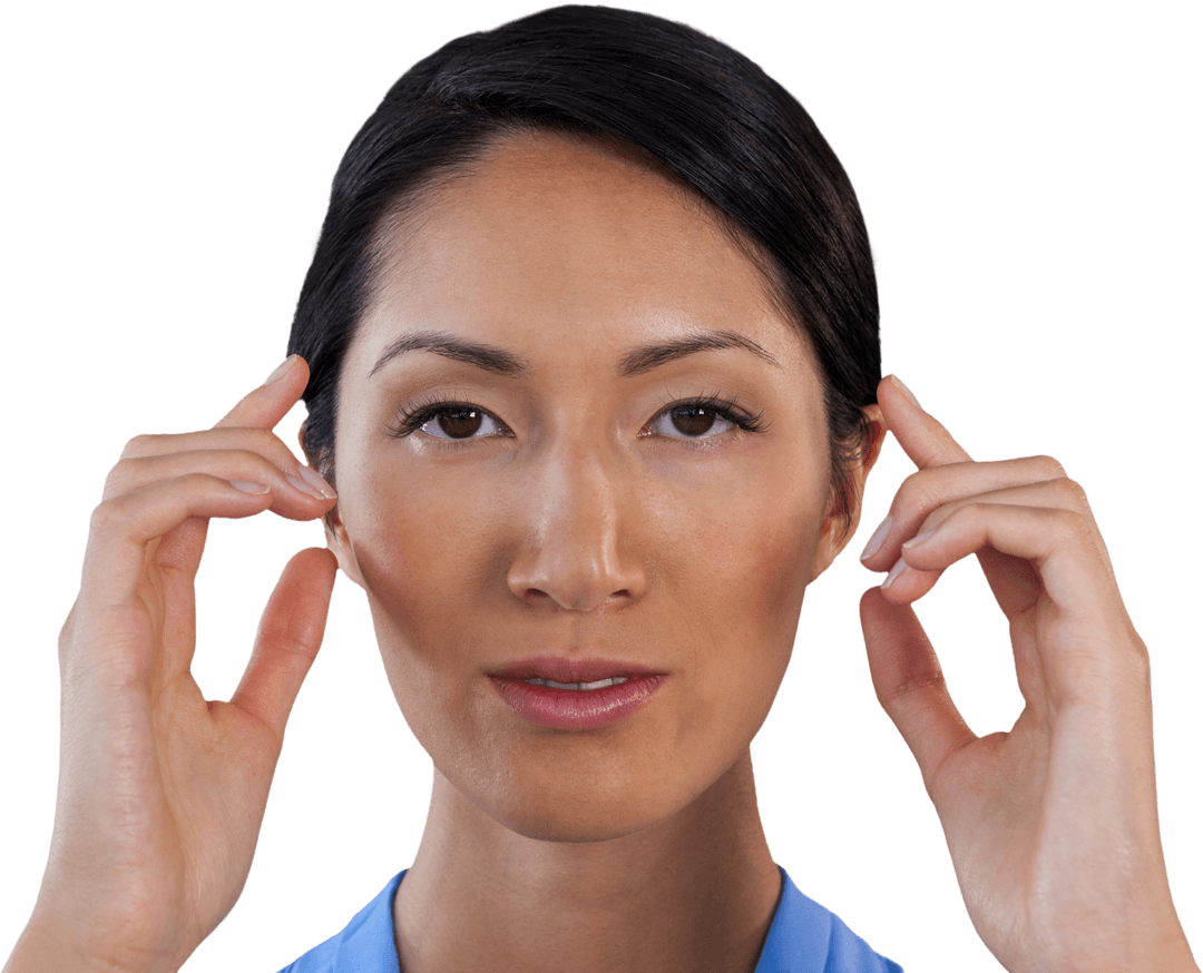 Transparent Background: Woman Adjusting Invisible Glasses