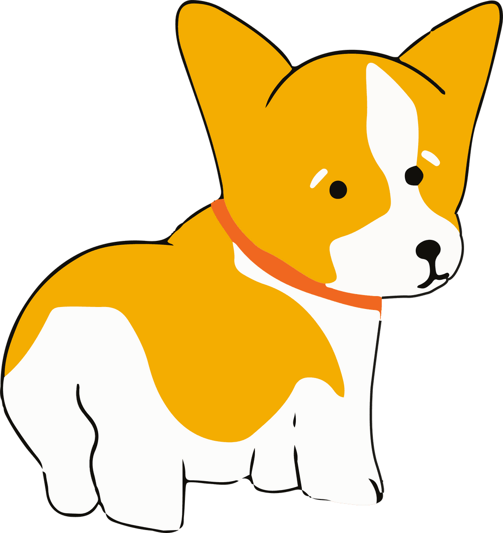Stylized Orange Corgi Puppy Wearing Collar on Transparent Background