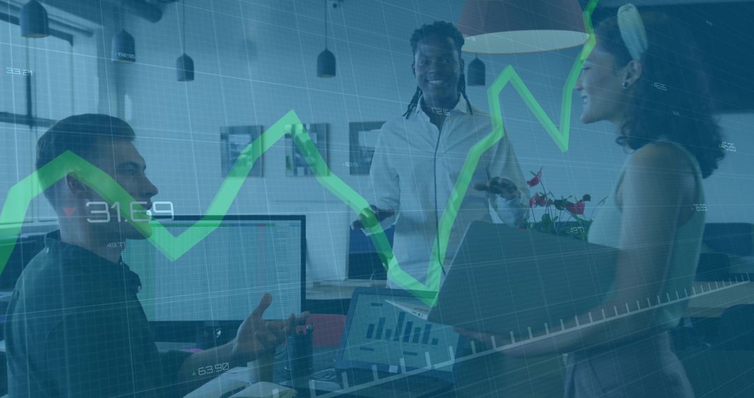 Team in Open Office Collaborates on Data-Driven Growth Strategies