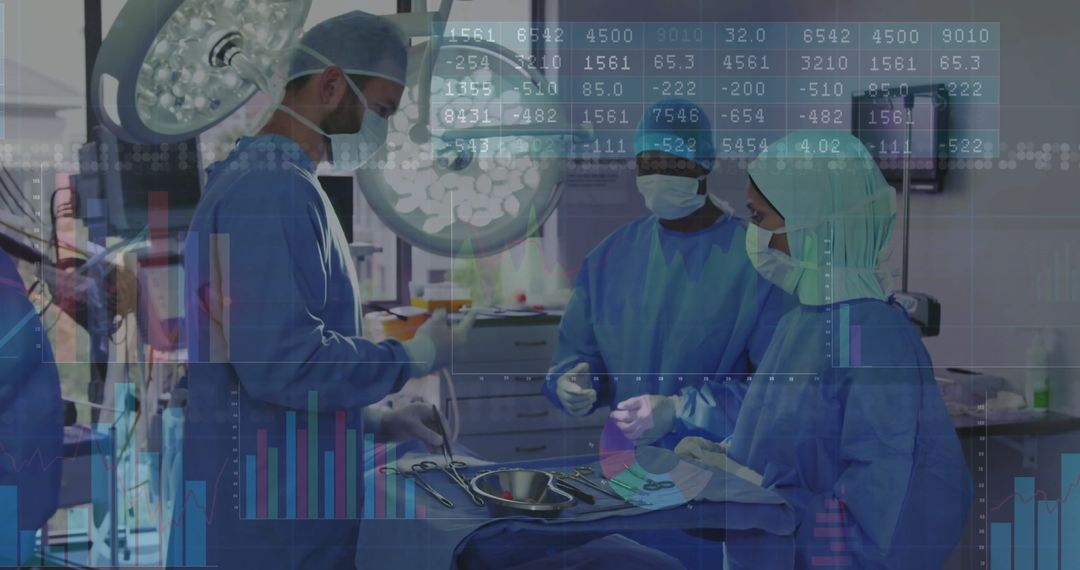 Surgical Team Examining Data During Operation in Advanced Operating Room