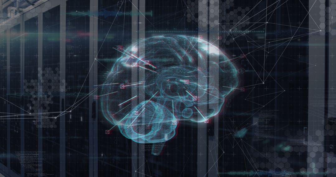 Digitized Brain with Network Connections in Server Room