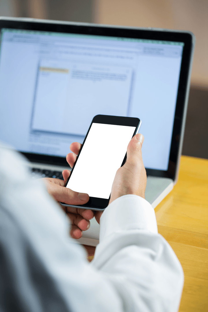 Businessperson Holding Phone with Transparent Screen Display
