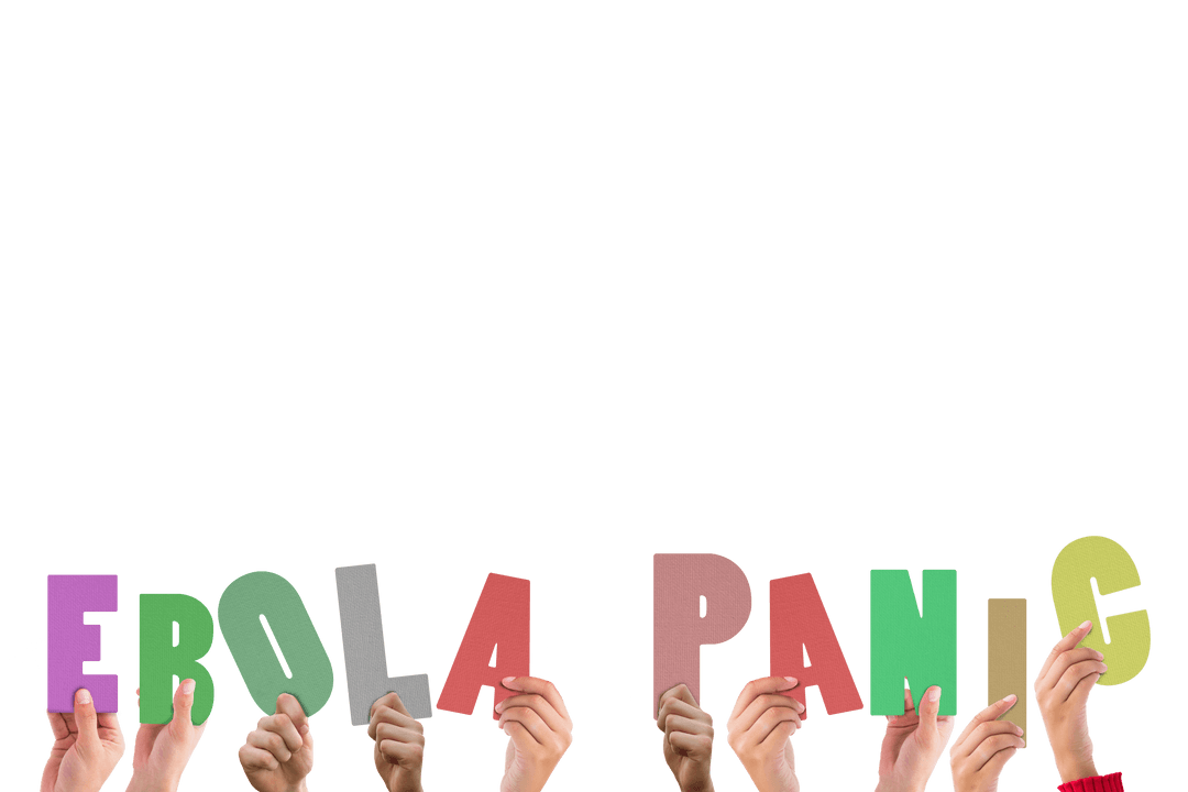 Hands Holding Ebola Panic Text on Transparent Background