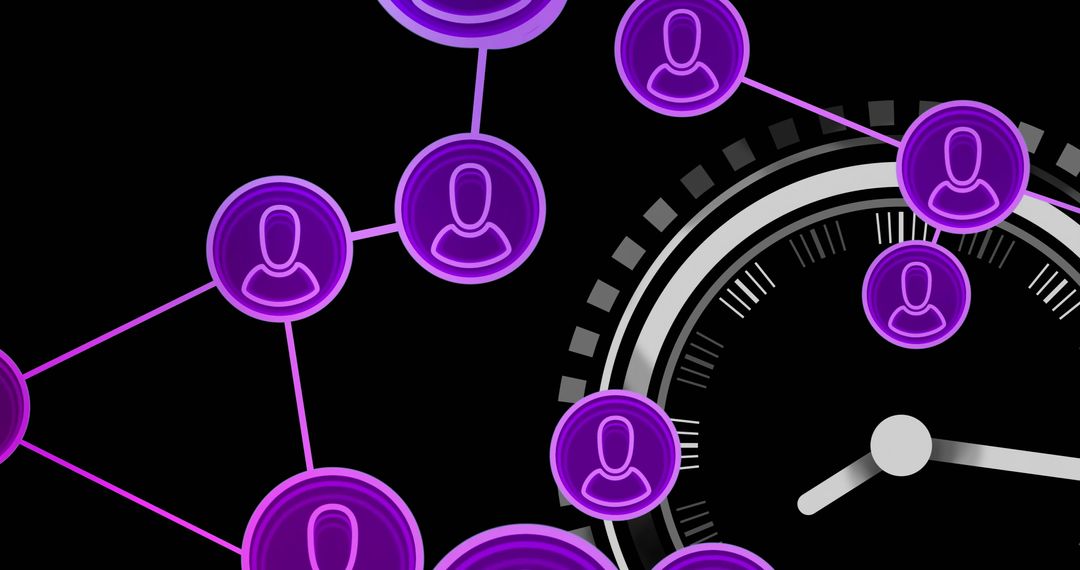 Digital Network with People Icons and Clock Concept