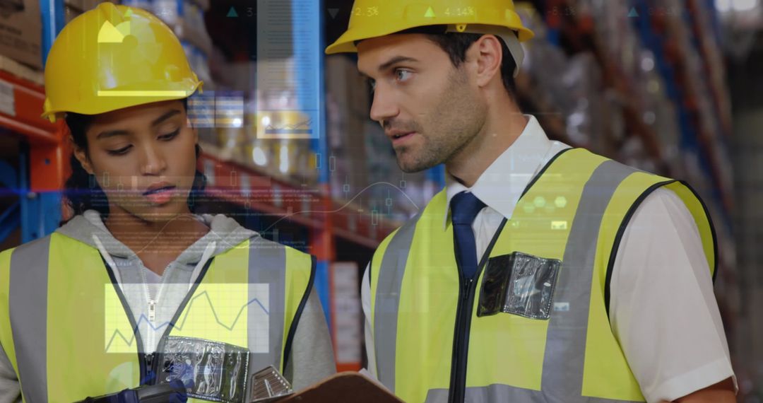 Warehouse Workers Analyzing Data for Logistics Management