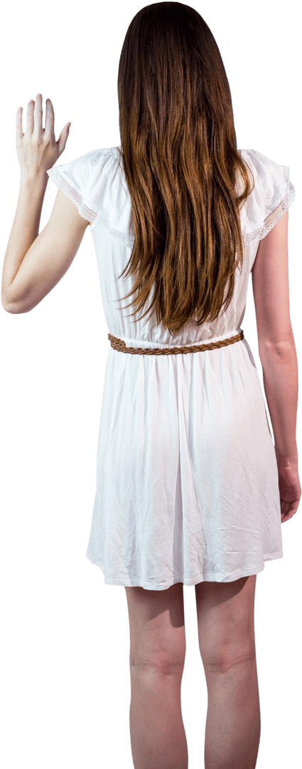 Transparent Background of Woman Waving Back View