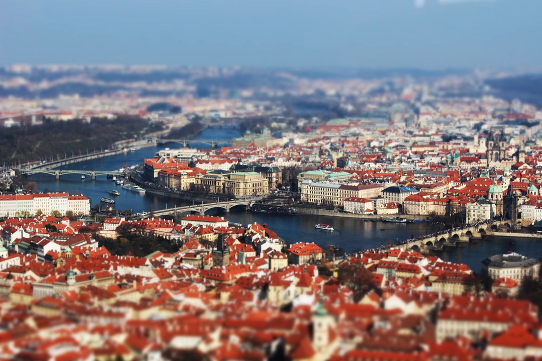 Aerial View of Prague Cityscape with Charles Bridge, Czech Republic - Free Images, Stock Photos and Pictures on Pikwizard.com