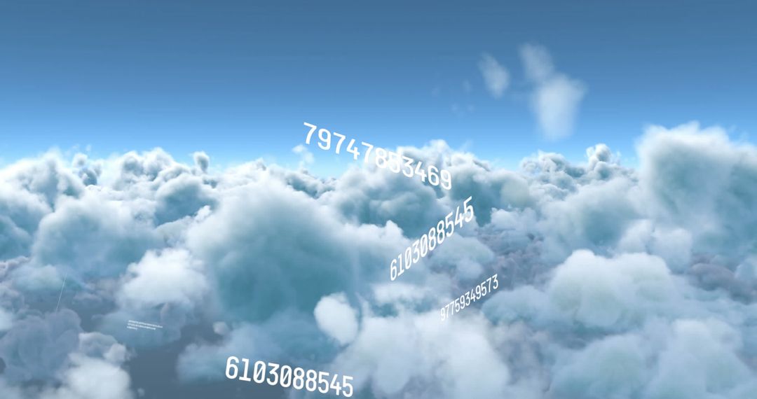 Dynamic Data Numbers Rotating with Clouds against Blue Sky