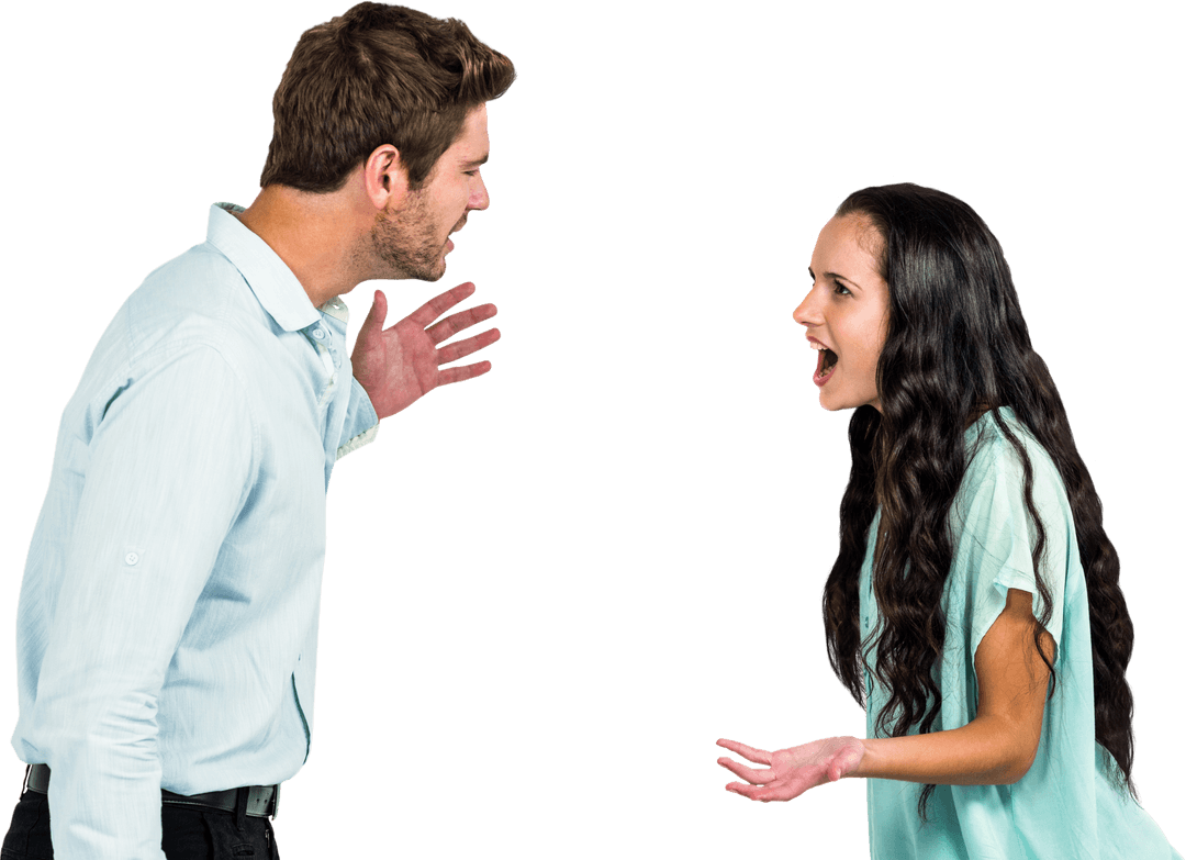 Transparent Arguing Couple Standing Facing Each Other