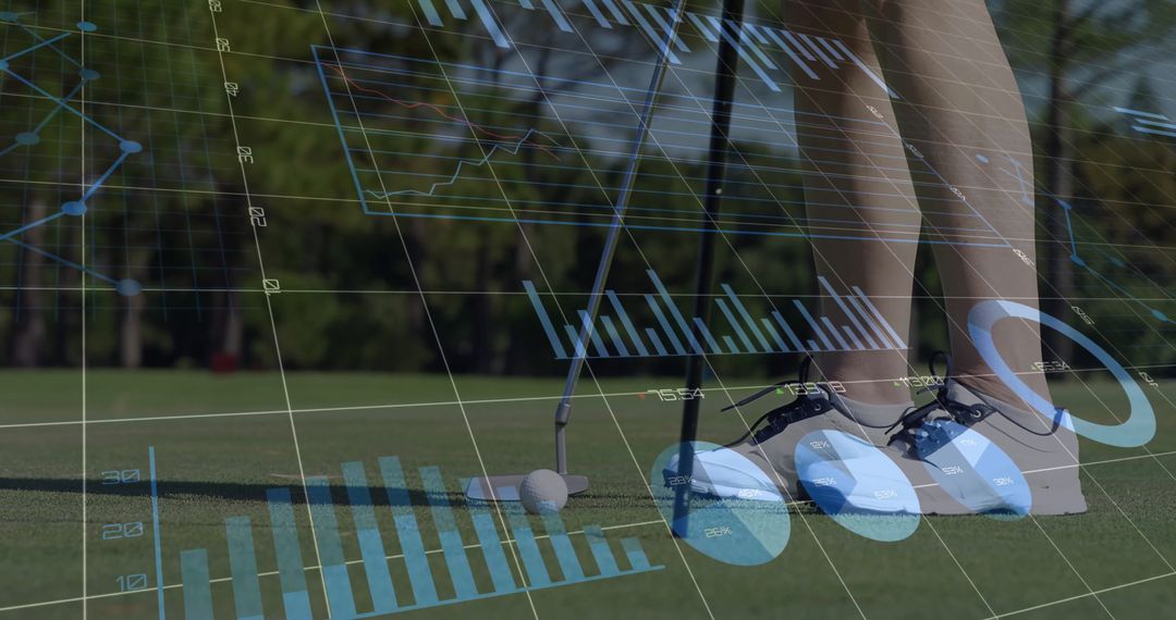 Amateur Golfer on Green with Digital Analytics Overlays