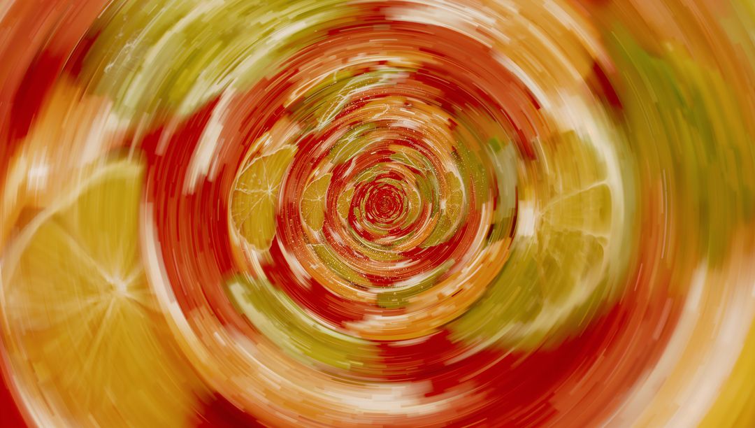 Dynamic Citrus Vortex with Vibrant Geometric Swirl Effect