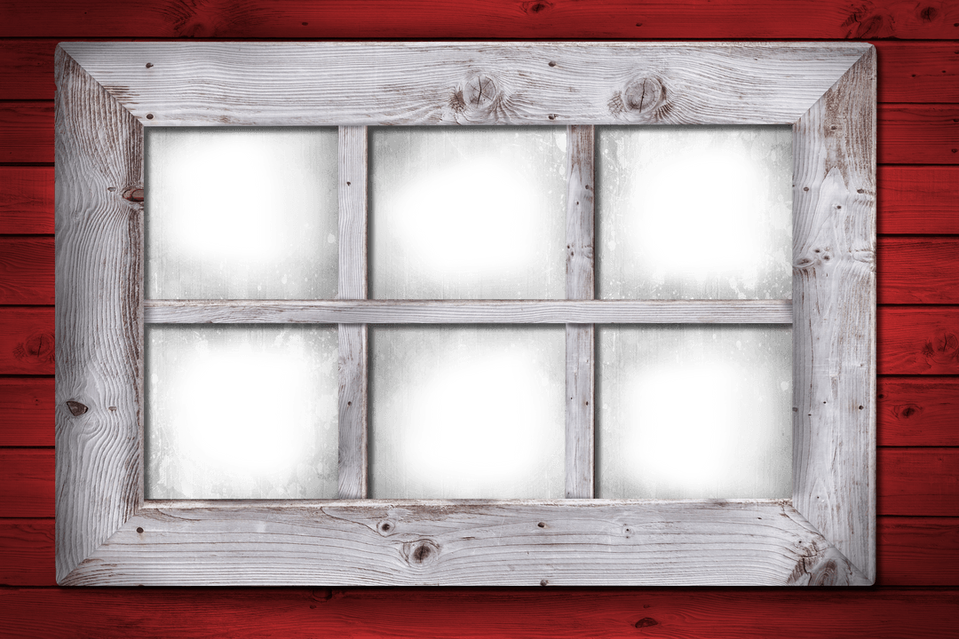 Rustic Wooden Window Frame on Transparent Red Background