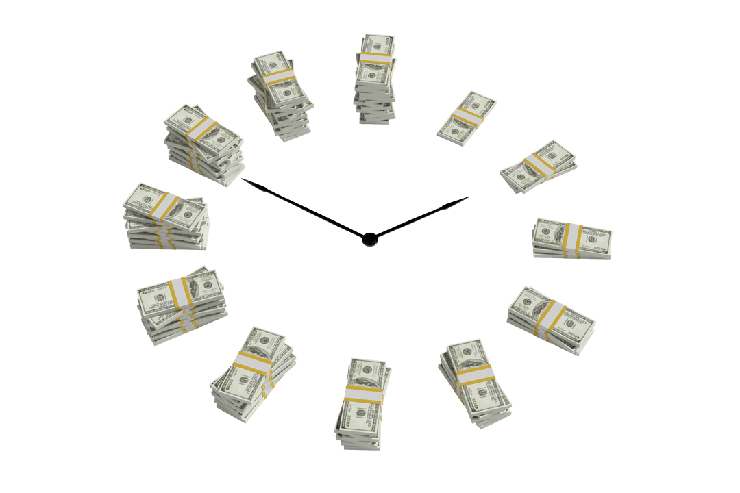 Transparent Conceptual Clock Made from Cash Stacks