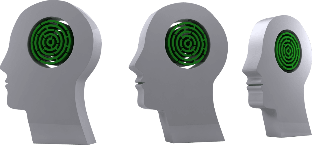 Transparent Heads with Green Maze Brains Conceptual Design