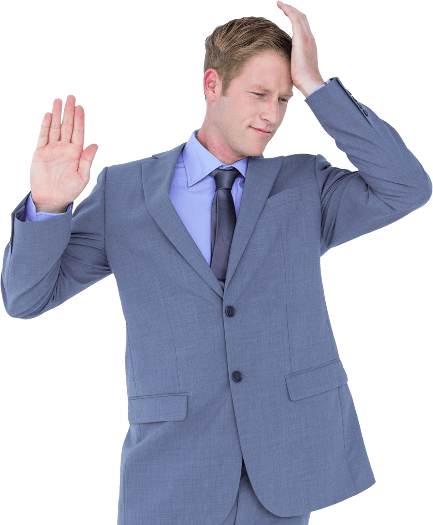 Frustrated Businessman Facing Stress in Transparent Background