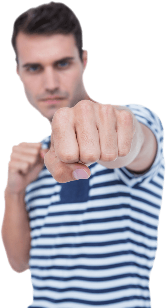 Handsome Confident Man Showing Punch Pose Transparent Background