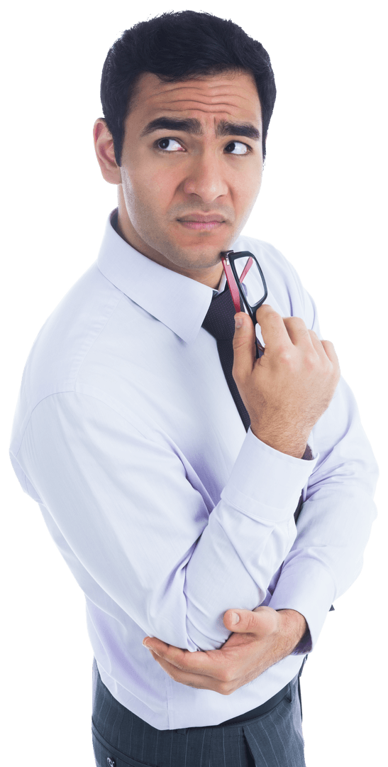 Transparent Image of Serious Biracial Businessman Pondering